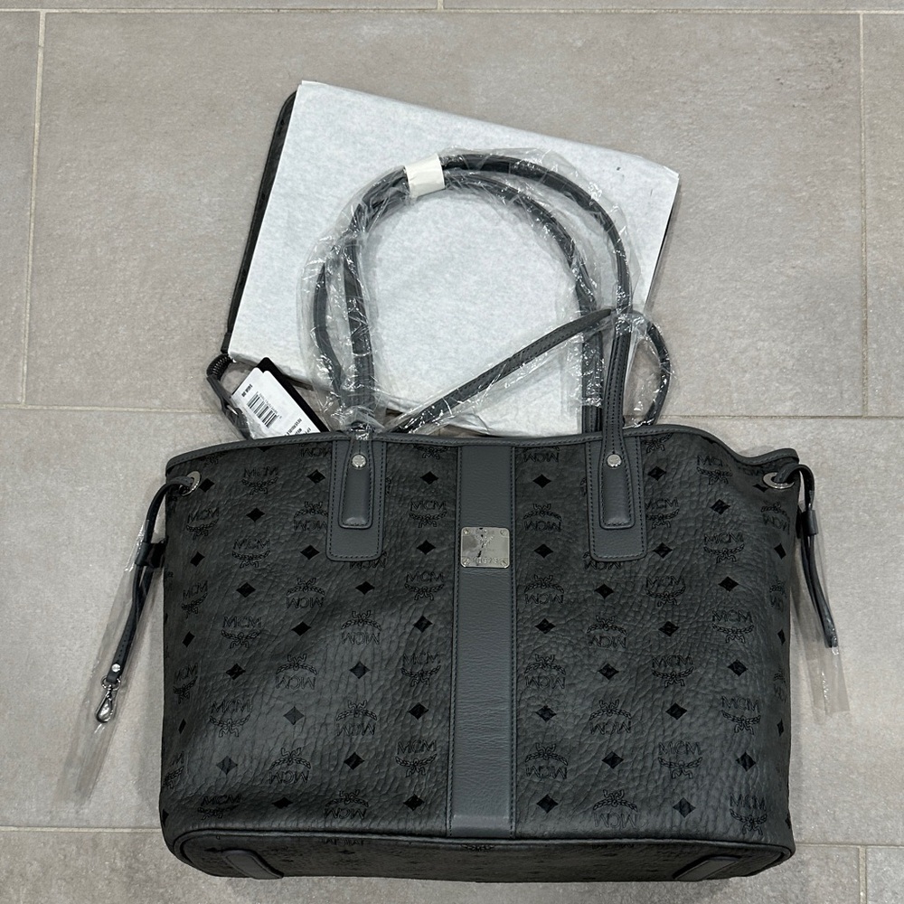 MCM Gray Monogram Leather Tote